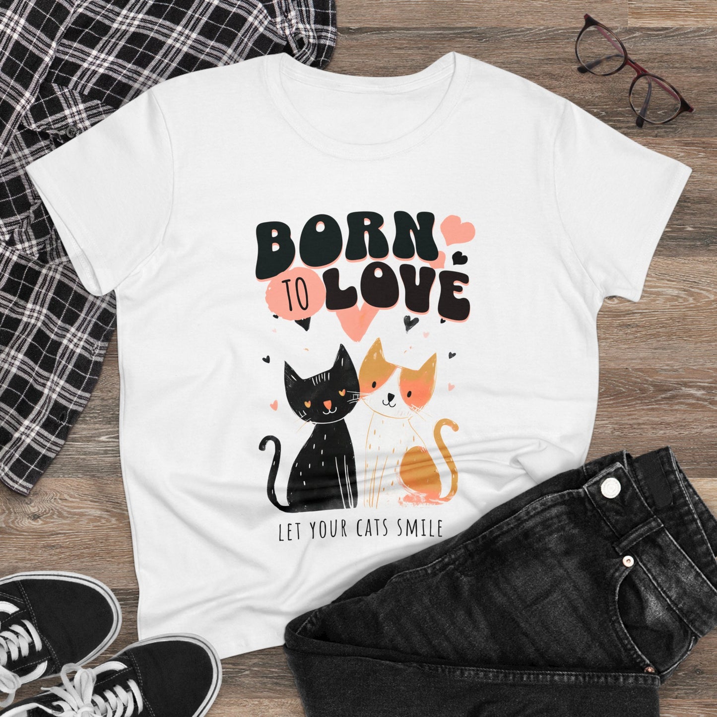 Born to love Women's Midweight Cotton Tee - Perfect for pet cat overs