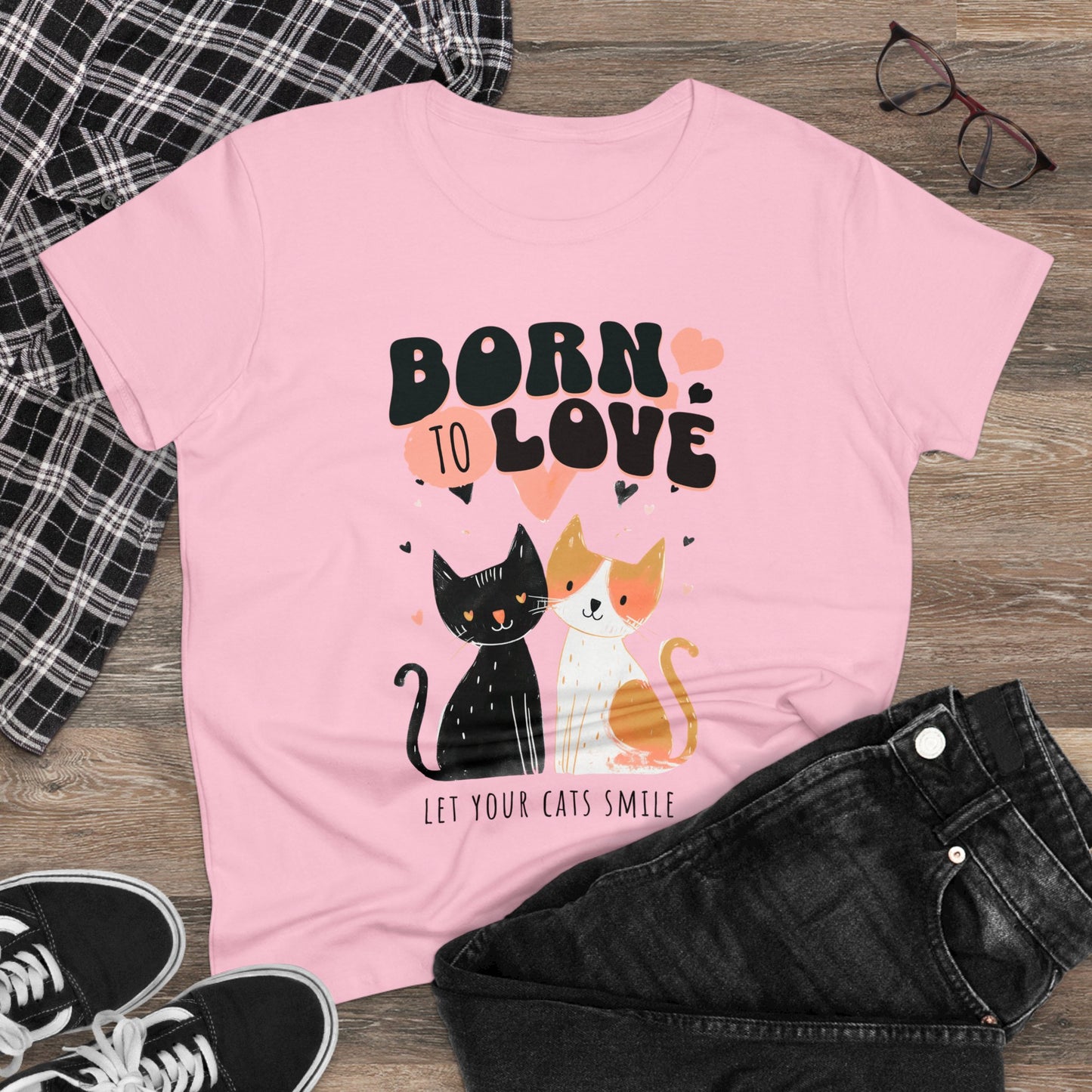 Born to love Women's Midweight Cotton Tee - Perfect for pet cat overs