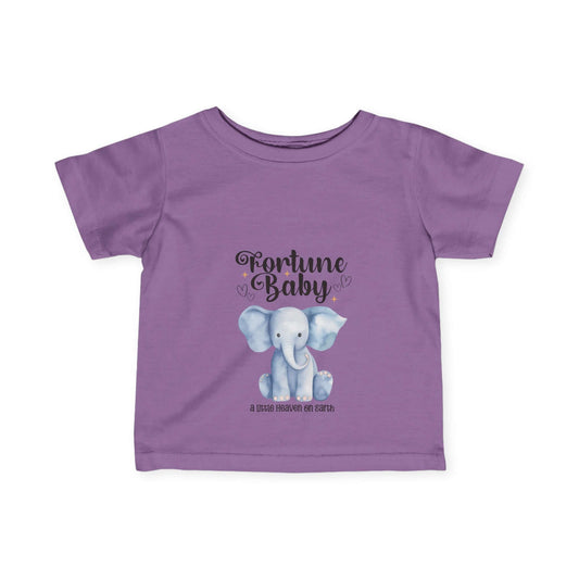 Printed jersy New York A purple fine jersey infant tee with an adorable elephant graphic design and the text 'Fortune Baby' printed above it.