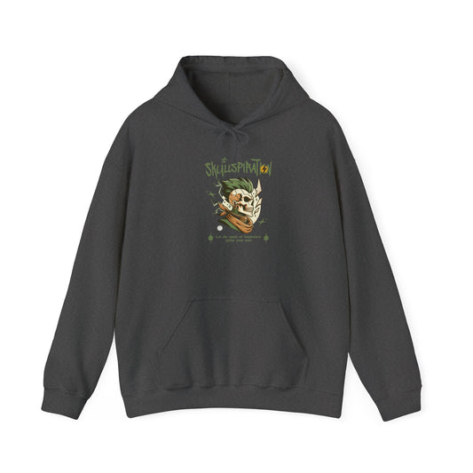 Inspiration-Unisex Hoodie in New, A gray unisex hoodie with a printed design on the front, featuring a hood, a kangaroo pouch, and long sleeves