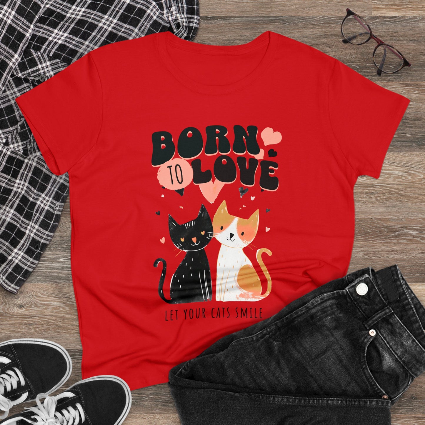 Born to love Women's Midweight Cotton Tee - Perfect for  pet cat overs