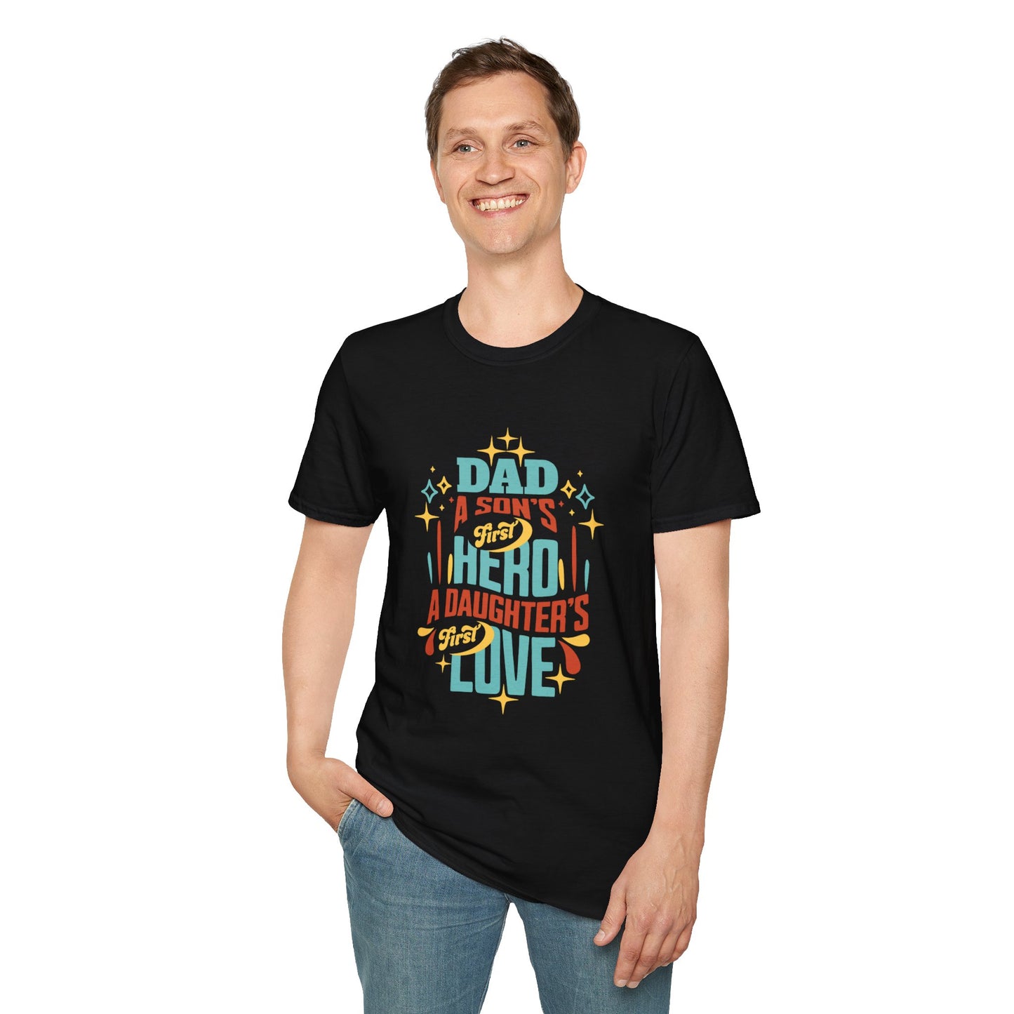 Dad's Hero Unisex Softstyle T-Shirt – Perfect Gift for Father's Day or Family Celebrations