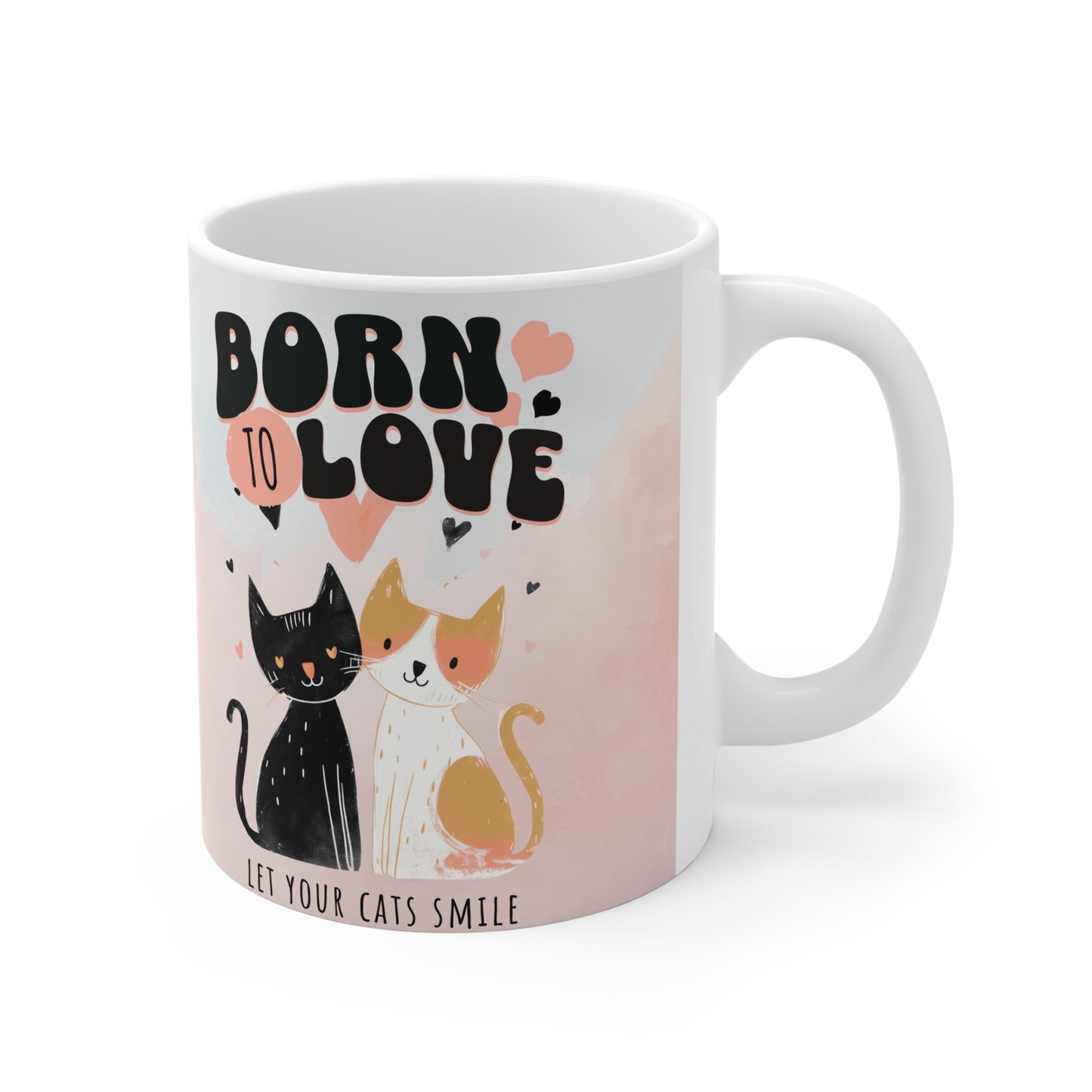 Born to Love Cats Mug - 11oz Ceramic Cup for Cat Lovers - Perfect Gift for Pet Enthusiasts