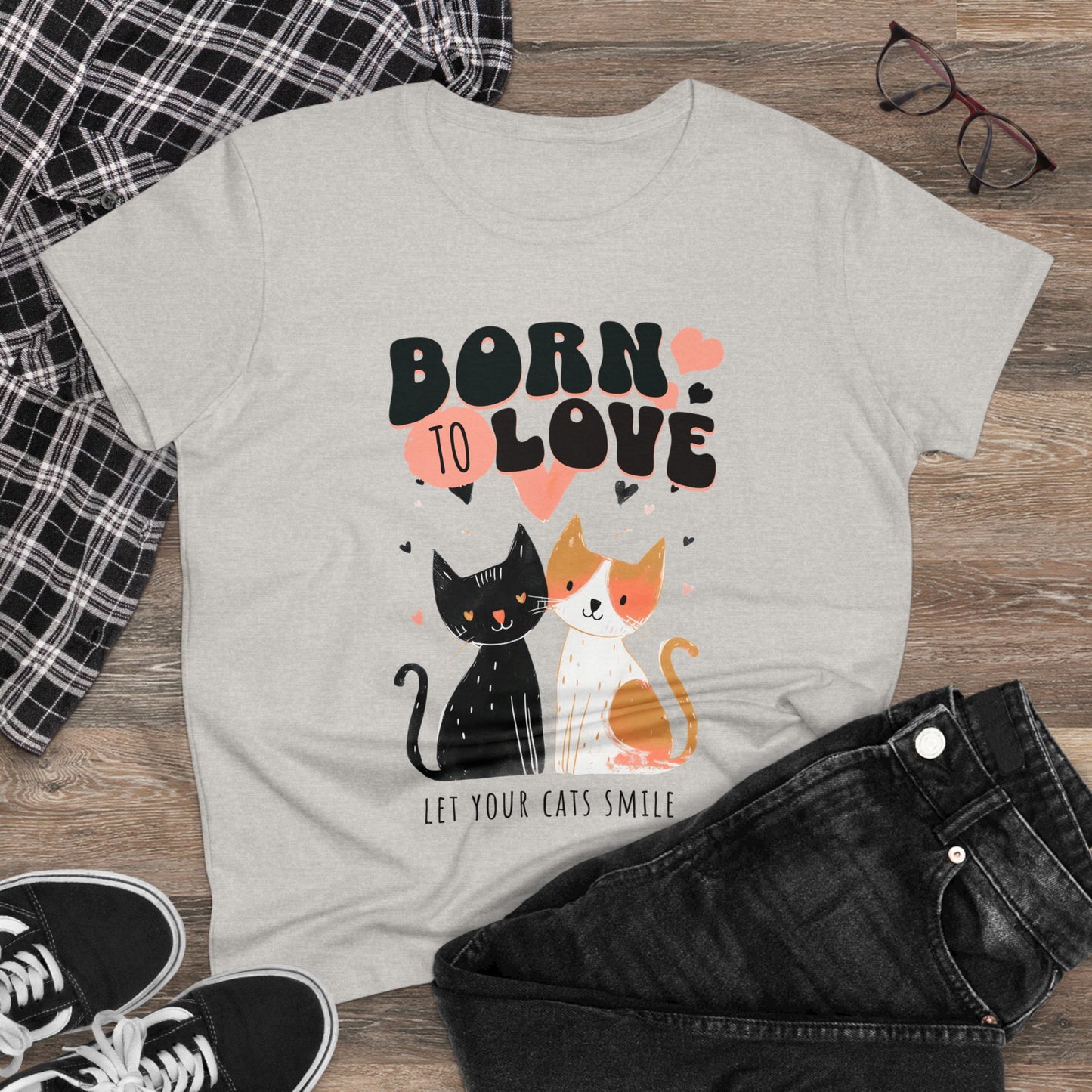 Born to love Women's Midweight Cotton Tee - Perfect for  pet cat overs