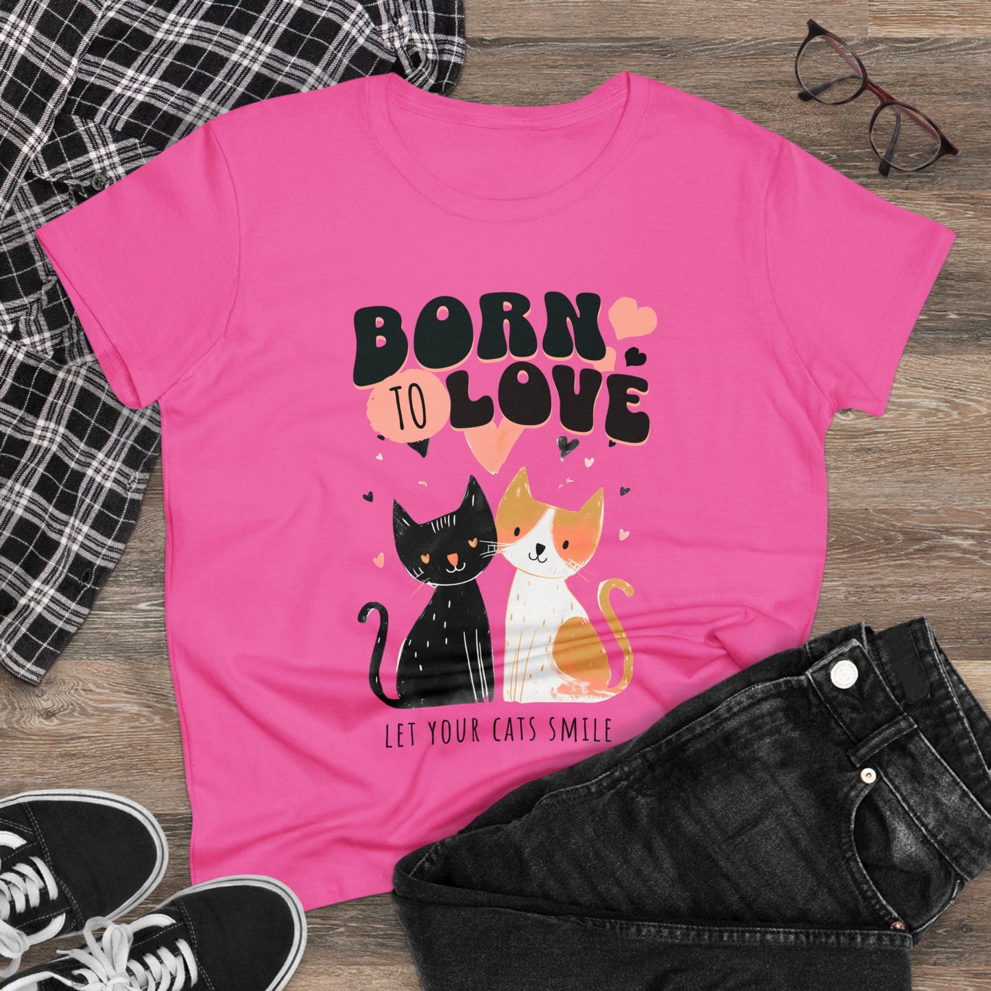 Born to love Women's Midweight Cotton Tee - Perfect for  pet cat overs