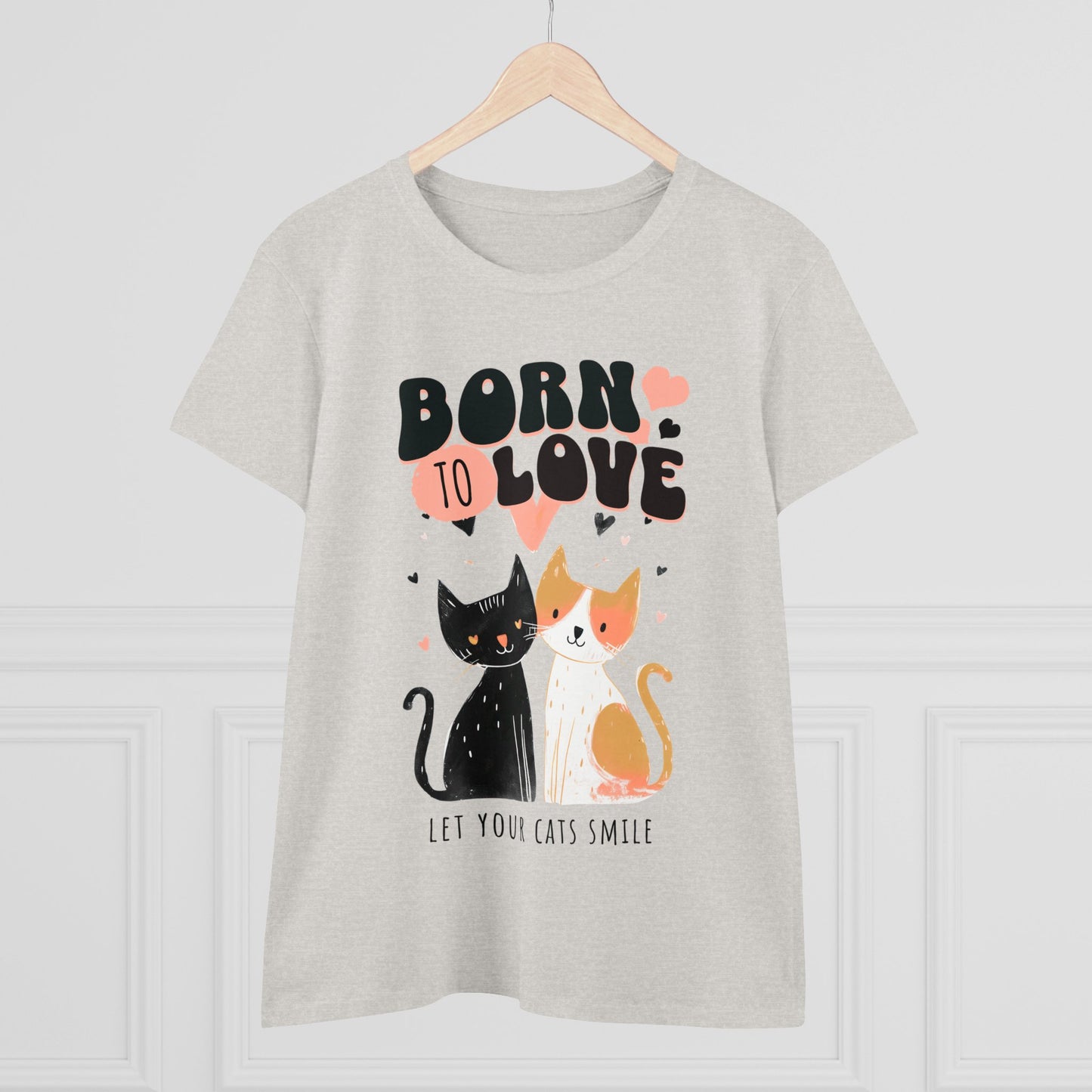 Born to love Women's Midweight Cotton Tee - Perfect for  pet cat overs