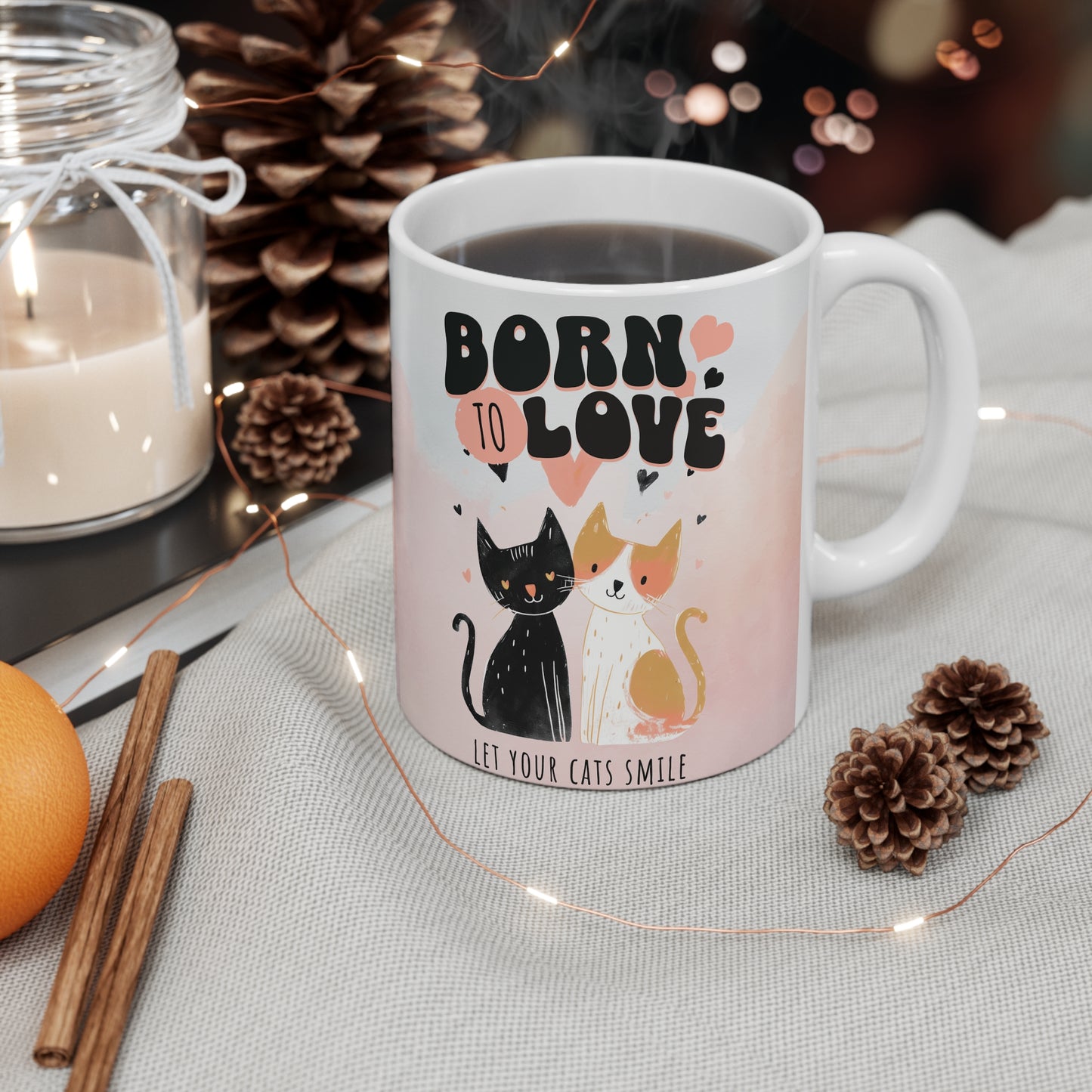 Born to Love Cats Mug - 11oz Ceramic Cup for Cat Lovers - Perfect Gift for Pet Enthusiasts