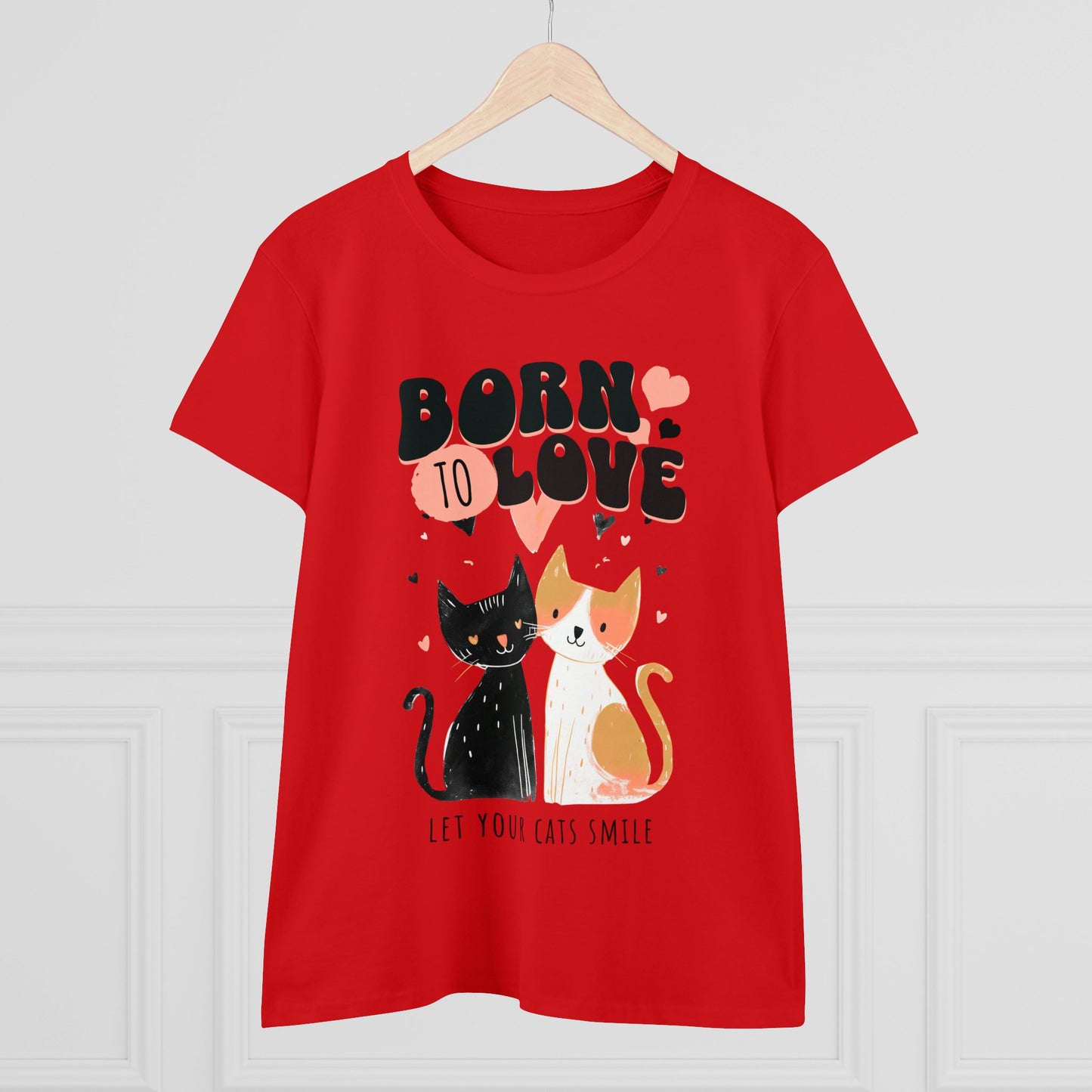 Born to love Women's Midweight Cotton Tee - Perfect for  pet cat overs